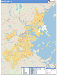 Suffolk County, MA Zip Code Wall Map