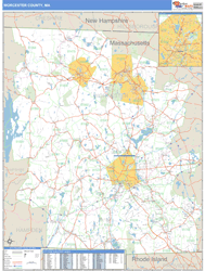 Worcester County, MA Zip Code Wall Map