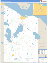 Cheboygan County, MI Zip Code Wall Map