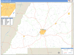 Attala County, MS Zip Code Wall Map