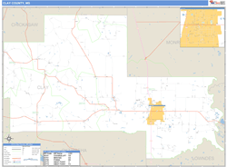 Clay County, MS Zip Code Wall Map