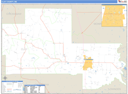 Clay County, MS Wall Map