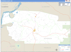 Jefferson County, MS Zip Code Wall Map