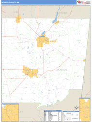 Monroe County, MS Zip Code Wall Map