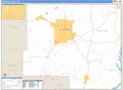 Prentiss County, MS Zip Code Wall Map