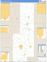 Sunflower County, MS Zip Code Wall Map