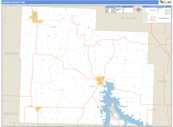 Cedar County, MO Zip Code Wall Map