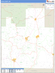 Texas County, MO Zip Code Wall Map