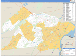 Union County, NJ Zip Code Wall Map