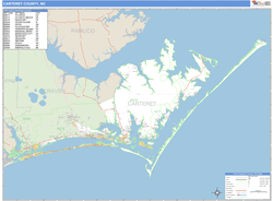 Carteret County, NC Zip Code Wall Map