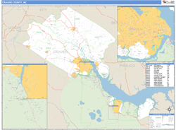 Craven County, NC Zip Code Wall Map