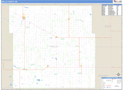 Wells County, ND Zip Code Wall Map