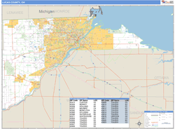 Lucas County, OH Zip Code Wall Map