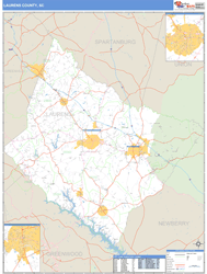 Laurens County, SC Zip Code Wall Map