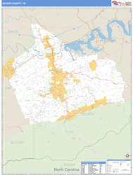 Sevier County, TN Zip Code Wall Map