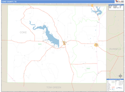 Coke County, TX Zip Code Wall Map