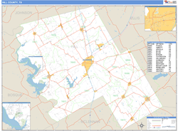 Hill County, TX Zip Code Wall Map