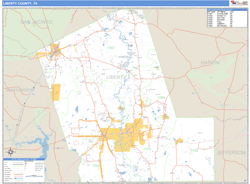 Liberty County, TX Zip Code Wall Map