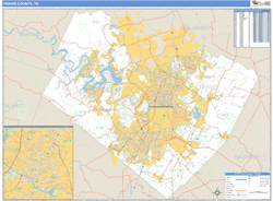 Travis County, TX Zip Code Wall Map