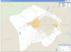 Roanoke County, VA Zip Code Wall Map