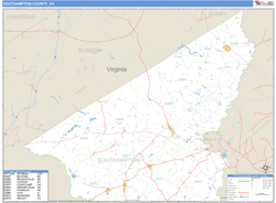 Southampton County, VA Zip Code Wall Map