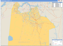 Chesapeake County, VA Zip Code Wall Map