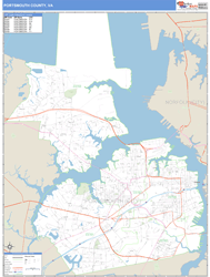 Portsmouth County, VA Zip Code Wall Map