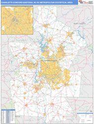 Charlotte-Concord-Gastonia Metro Area Wall Map