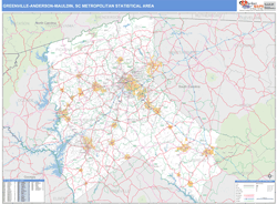 Greenville-Anderson-Mauldin Metro Area Wall Map