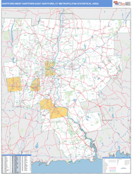 Hartford-West Hartford-East Hartford Metro Area Wall Map