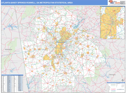 Atlanta-Sandy Springs-Roswell Metro Area Wall Map