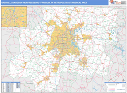 Nashville-Davidson-Murfreesboro-Franklin Metro Area Wall Map