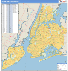 New York 5 Boroughs Metro Area Wall Map