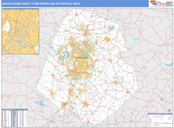 Austin-Round Rock Metro Area Wall Map