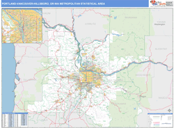 Portland-Vancouver-Hillsboro Metro Area Wall Map