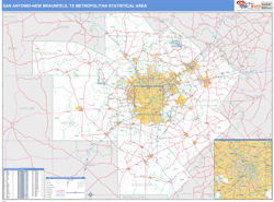 San Antonio-New Braunfels Metro Area Wall Map