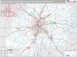 Nashville-Davidson-Murfreesboro-Franklin Metro Area Zip Code Wall Map