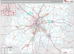 Nashville-Davidson-Murfreesboro-Franklin Metro Area Wall Map