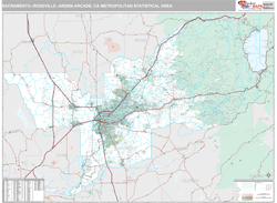 Sacramento-Roseville-Arden-Arcade Metro Area Wall Map