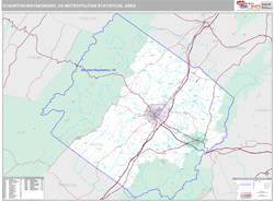 Staunton-Waynesboro Metro Area Wall Map
