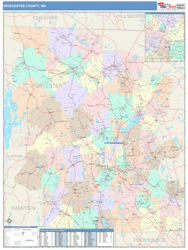 Worcester County, MA Wall Map