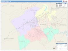 Roanoke County, VA Wall Map