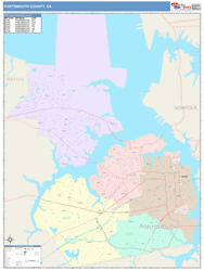Portsmouth County, VA Wall Map