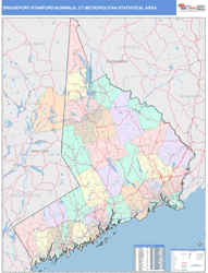 Bridgeport-Stamford-Norwalk Metro Area Wall Map