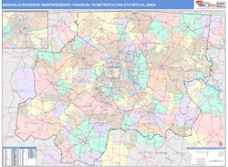 Nashville-Davidson-Murfreesboro-Franklin Metro Area Wall Map