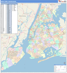 New York 5 Boroughs Metro Area Wall Map