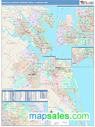 Norfolk-Va. Beach-Newport News Metro Area Wall Map