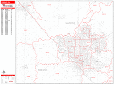 Fresno Zip Code Wall Map