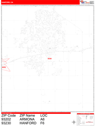 Hanford Zip Code Wall Map