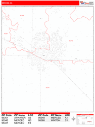 Merced Zip Code Wall Map